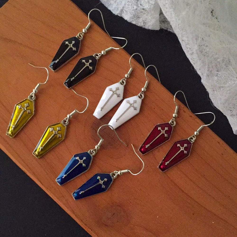🍏50% OFF/3+👻🎃Colorful Enamel Coffins Halloween Dangle Earrings (Silver color)